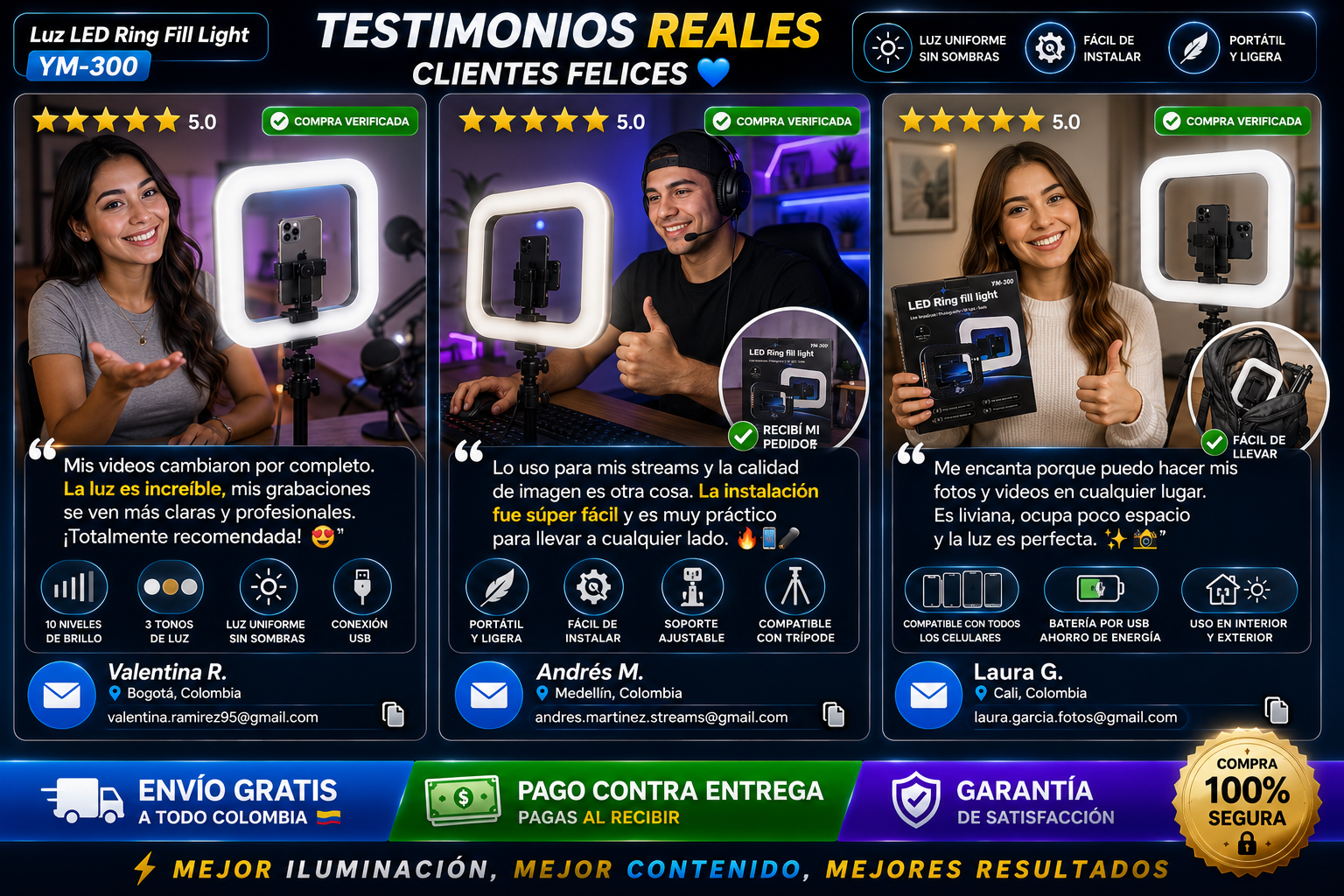 💙ESPECTACULAR ARO DE LUZ RECARGABLE YM300 CON TRIPODE💙