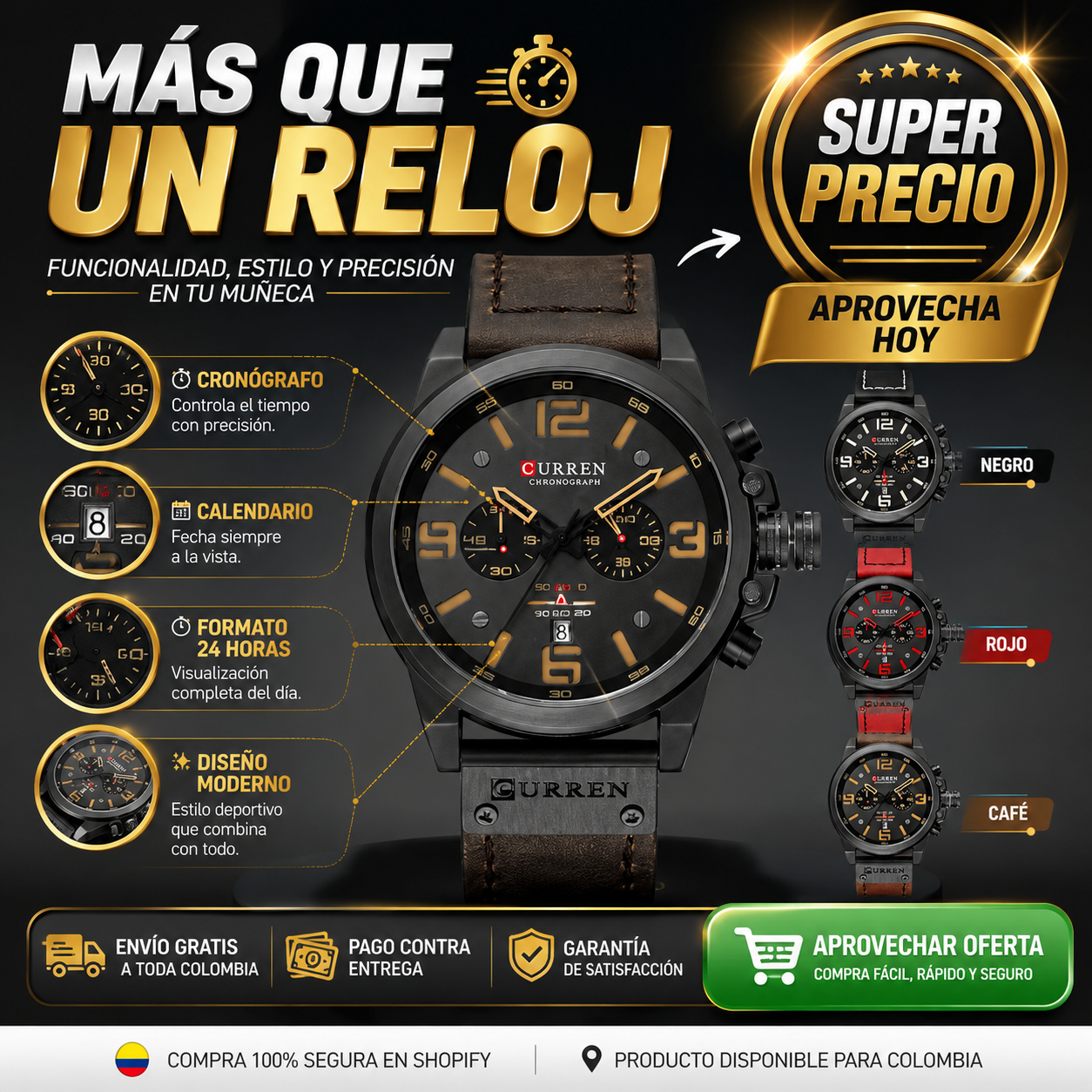 ⌚Reloj Curren 8314 Negro Hombre ⌚