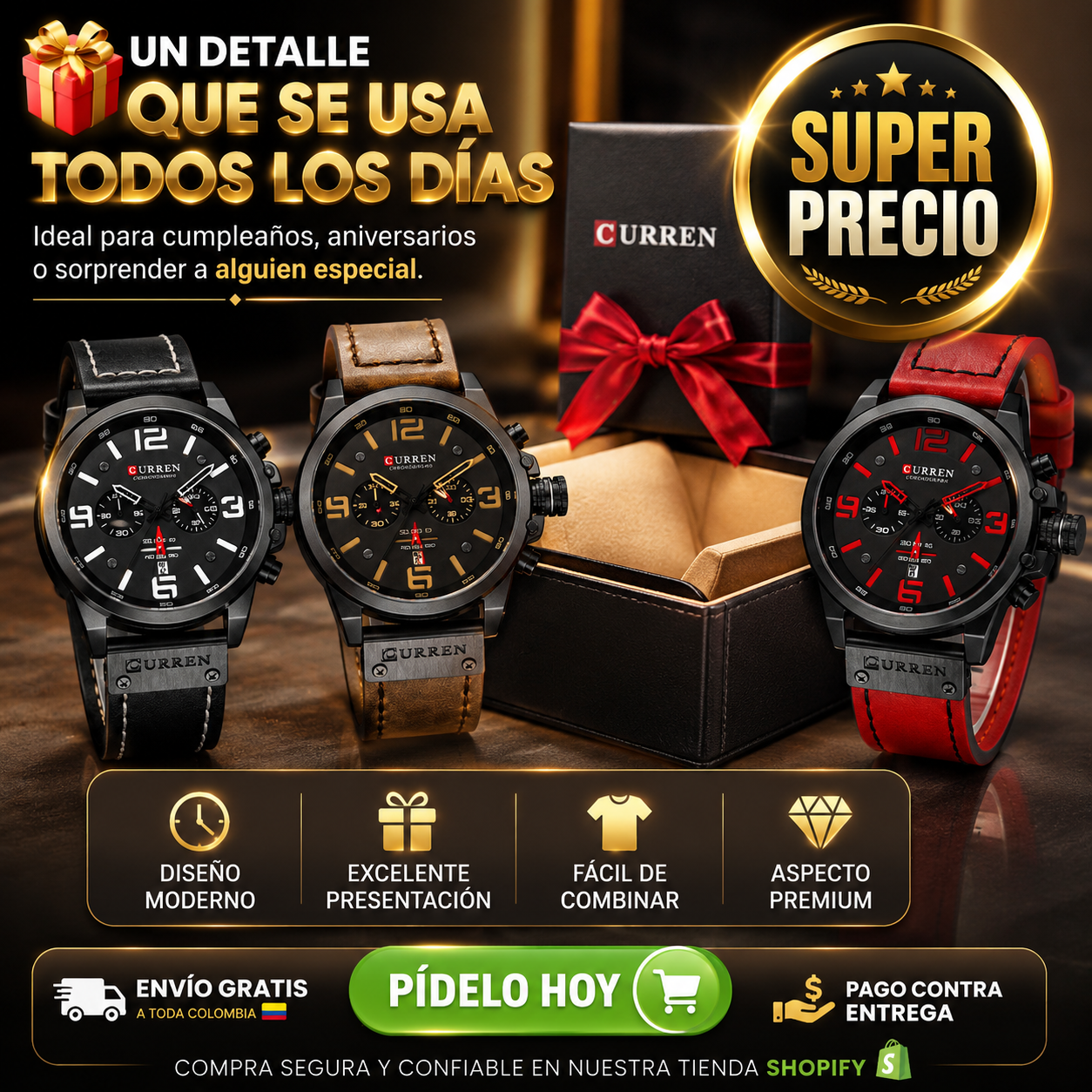 ⌚Reloj Curren 8314 Negro Hombre ⌚