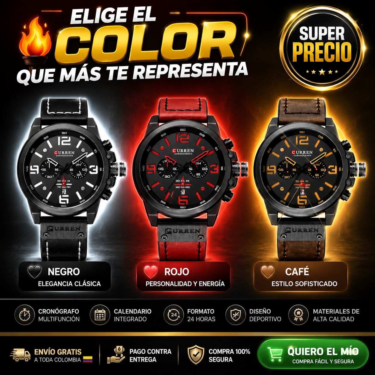 ⌚Reloj Curren 8314 Negro Hombre ⌚
